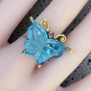 🦋 Sterling Silver Aquamarine Butterfly Ring With Amethyst